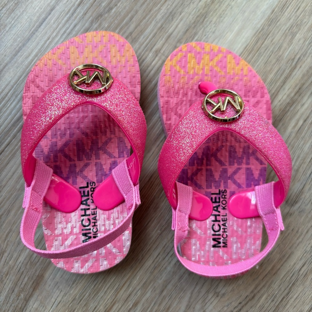 Michael Kors Baby Girl Flip Flop Thong Sandal Pink Orange Gold Size 5 NWT - Picture 5 of 8